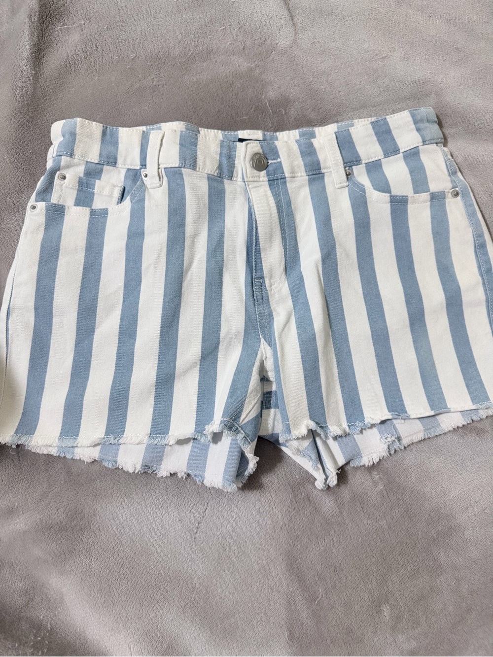 Blue Spice Vertical Blue & White Striped Denim Shorts